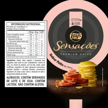 Batata Lays Sensa&ccedil;&otilde;es Premium Chips Sabor Peito de Peru 125g