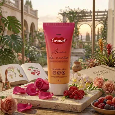 Creme Hidratante para M&atilde;os Carmed Amor de Ver&atilde;o Rosa, Frutas Vermelhas e Fr&eacute;sia 40g