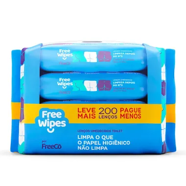 Len&ccedil;os Umedecidos Free Wipes FreeC&ocirc; Limpeza para o N&ordm;2 200 Unidades Leve Mais Por Menos