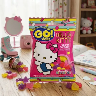 Bala de Gelatina Hello Kitty Go Jelly Sabores Sortidos em Formatos Divertidos 70g