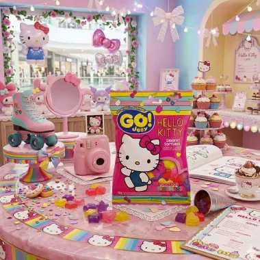 Bala de Gelatina Hello Kitty Go Jelly Sabores Sortidos em Formatos Divertidos 70g