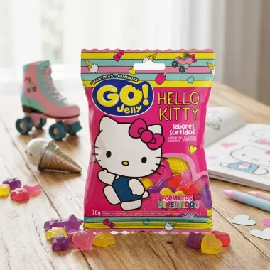 Bala de Gelatina Hello Kitty Go Jelly Sabores Sortidos em Formatos Divertidos 70g