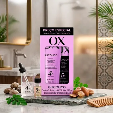 Shampoo OX Glic&oacute;lico 4% Glicolic Complex Cabelos Porosos e Sem Brilho 200ml e Condicionador 170ml