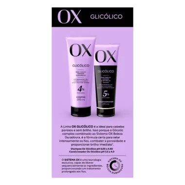 Shampoo OX Glic&oacute;lico 4% Glicolic Complex Cabelos Porosos e Sem Brilho 200ml e Condicionador 170ml