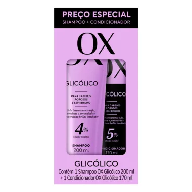 Shampoo OX Glic&oacute;lico 4% Glicolic Complex Cabelos Porosos e Sem Brilho 200ml e Condicionador 170ml