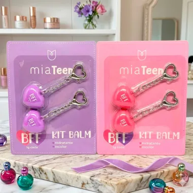 Kit Balm MiaTeen BFF Hidratante Labial Incolor Chaveiro Cora&ccedil;&atilde;o Cores Sortidas 2 Unidades 1g cada