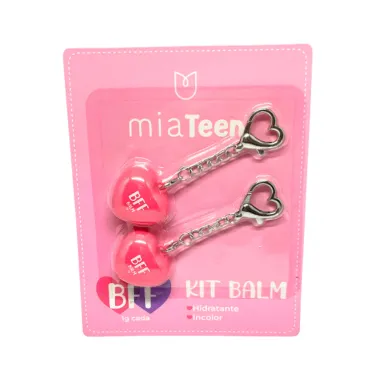 Kit Balm MiaTeen BFF Hidratante Labial Incolor Chaveiro Cora&ccedil;&atilde;o Cores Sortidas 2 Unidades 1g cada