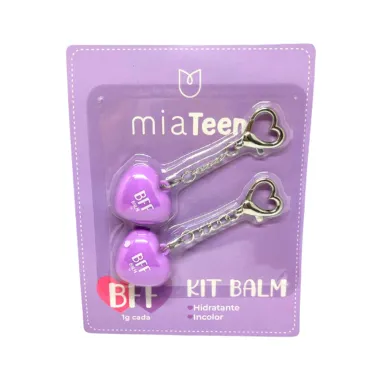 Kit Balm MiaTeen BFF Hidratante Labial Incolor Chaveiro Cora&ccedil;&atilde;o Cores Sortidas 2 Unidades 1g cada