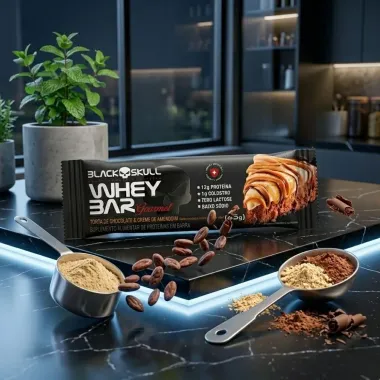 Barra de Prote&iacute;na Whey Bar Gourmet Black Skull Sabor Torta de Chocolate e Creme de Amendoim 12g de Prote&iacute;na 40g
