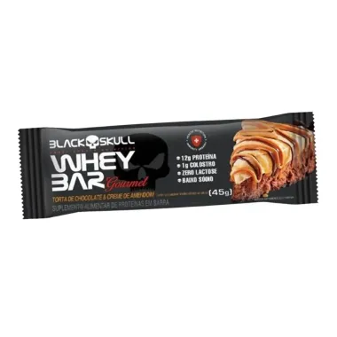 Barra de Prote&iacute;na Whey Bar Gourmet Black Skull Sabor Torta de Chocolate e Creme de Amendoim 12g de Prote&iacute;na 40g
