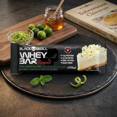 Barra de Prote&iacute;na Whey Bar Gourmet Black Skull Sabor Torta Mousse de Lim&atilde;o 12g de Prote&iacute;na 40g