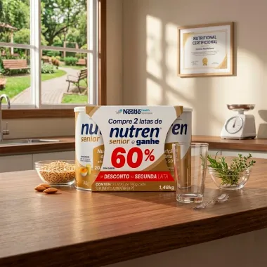 Nutren Senior Sem Sabor Ganhe 60% de Desconto na Segunda Unidade 2 Latas de 740g cada