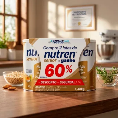 Nutren Senior Sem Sabor Ganhe 60% de Desconto na Segunda Unidade 2 Latas de 740g cada