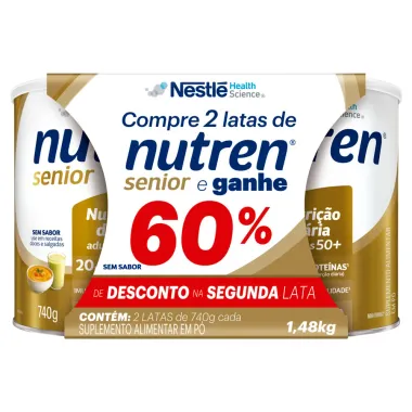 Nutren Senior Sem Sabor Ganhe 60% de Desconto na Segunda Unidade 2 Latas de 740g cada