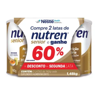 Nutren Senior Sem Sabor Ganhe 60% de Desconto na Segunda Unidade 2 Latas de 740g cada