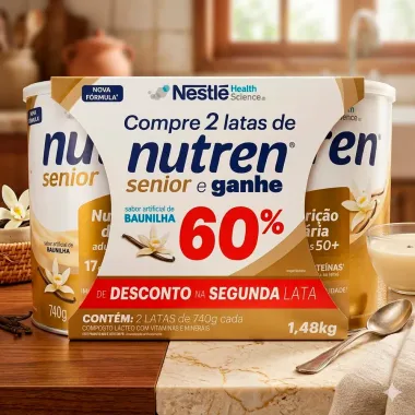 Nutren Senior Sabor Baunilha Ganhe 60% de Desconto na Segunda Unidade 2 Latas de 740g cada