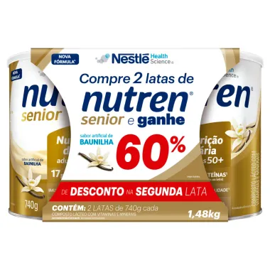 Nutren Senior Sabor Baunilha Ganhe 60% de Desconto na Segunda Unidade 2 Latas de 740g cada