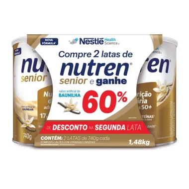 Nutren Senior Sabor Baunilha Ganhe 60% de Desconto na Segunda Unidade 2 Latas de 740g cada
