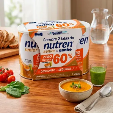 Nutren Senior Zero Lactose Sem Sabor Ganhe 60% de Desconto na Segunda Lata 2 de 740g cada