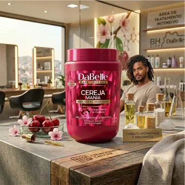 M&aacute;scara de Hidrata&ccedil;&atilde;o DaBelle Hair Intense Cereja Mania Cabelos sem Brilho e Desidratados 800g