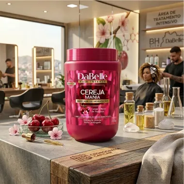 M&aacute;scara de Hidrata&ccedil;&atilde;o DaBelle Hair Intense Cereja Mania Cabelos sem Brilho e Desidratados 800g