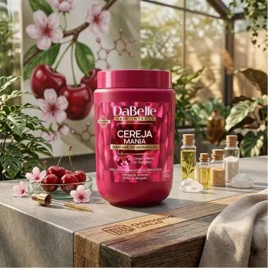 M&aacute;scara de Hidrata&ccedil;&atilde;o DaBelle Hair Intense Cereja Mania Cabelos sem Brilho e Desidratados 800g