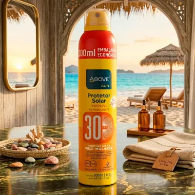 Protetor Solar Above Sun Aerossol Refrescante FPS 30 200ml Embalagem Econ&ocirc;mica