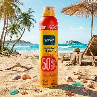 Protetor Solar Above Sun Aerossol Refrescante FPS 50 200ml Embalagem Econ&ocirc;mica