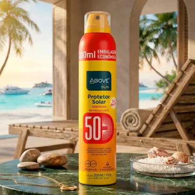 Protetor Solar Above Sun Aerossol Refrescante FPS 50 200ml Embalagem Econ&ocirc;mica