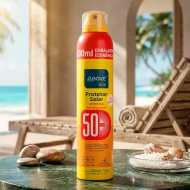 Protetor Solar Above Sun Aerossol Refrescante FPS 50 200ml Embalagem Econ&ocirc;mica