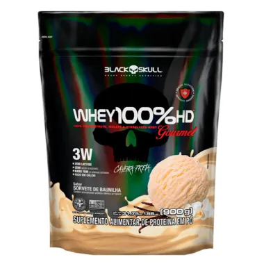 Whey 100% HD Gourmet 3W Black Skull Sabor Sorvete de Baunilha Refil 900g