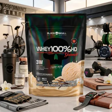 Whey 100% HD Gourmet 3W Black Skull Sabor Sorvete de Baunilha Refil 900g