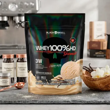 Whey 100% HD Gourmet 3W Black Skull Sabor Sorvete de Baunilha Refil 900g