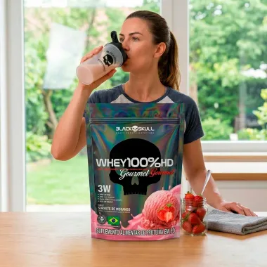 Whey 100% HD Gourmet 3W Black Skull Sabor Sorvete de Morango Refil 900g