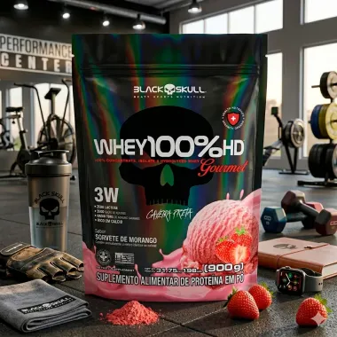 Whey 100% HD Gourmet 3W Black Skull Sabor Sorvete de Morango Refil 900g