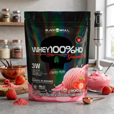 Whey 100% HD Gourmet 3W Black Skull Sabor Sorvete de Morango Refil 900g