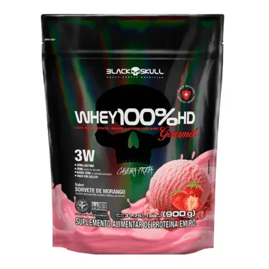 Whey 100% HD Gourmet 3W Black Skull Sabor Sorvete de Morango Refil 900g