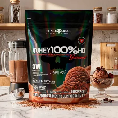 Whey 100% HD Gourmet 3W Black Skull Sabor Sorvete de Chocolate Refil 900g