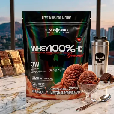 Whey 100% HD Gourmet 3W Black Skull Sabor Sorvete de Chocolate Refil 900g