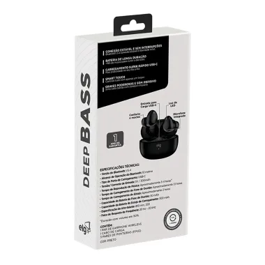 Fone de Ouvido ELG TWS Aura Go Preto True Wireless Stereo Bluetooth V5.4