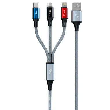 Cabo USB - A ELG 3 em 1 para Tipo C Micro USB e Lightning 15W 3A 1,2 Metro