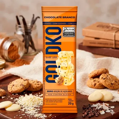 Chocolate em Barra GolDko Chocolate Branco com Cookies 20g