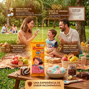 Bolinho Bauducco Duo Fini Tor&ccedil;&atilde;o Recheado Sabor Marshmallow com Cobertura de Chocolate 30g