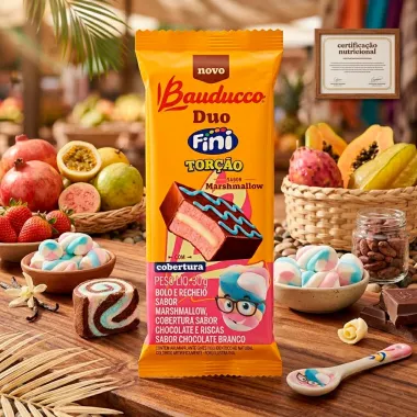 Bolinho Bauducco Duo Fini Tor&ccedil;&atilde;o Recheado Sabor Marshmallow com Cobertura de Chocolate 30g