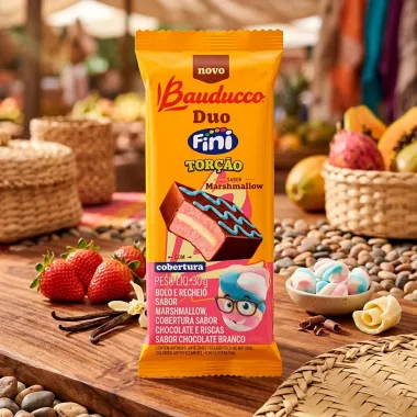 Bolinho Bauducco Duo Fini Tor&ccedil;&atilde;o Recheado Sabor Marshmallow com Cobertura de Chocolate 30g