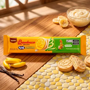 Biscoito Bauducco Fini Bananas Recheado Sabor Banana Casquinha Cristalizada 73g