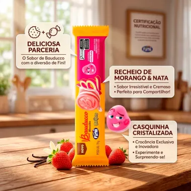 Biscoito Bauducco Fini Beijos Sabor Morango e Nata Recheado 73g