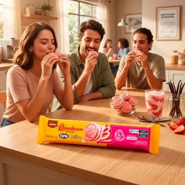 Biscoito Bauducco Fini Beijos Sabor Morango e Nata Recheado 73g