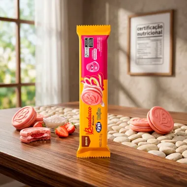 Biscoito Bauducco Fini Beijos Sabor Morango e Nata Recheado 73g