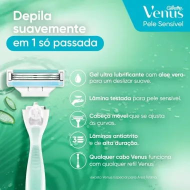 Carga para Aparelho de Depilar Gillette Venus Pele Sens&iacute;vel Refil 8 Unidades Pague Menos
